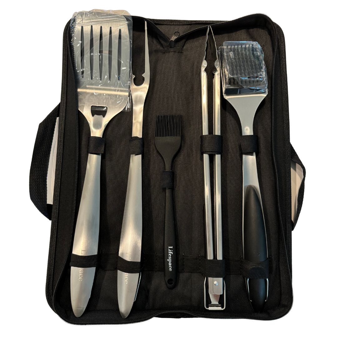 Lifespace Premium Heavy Duty 5 Piece Grill Tool Set with Carry Storage Bag