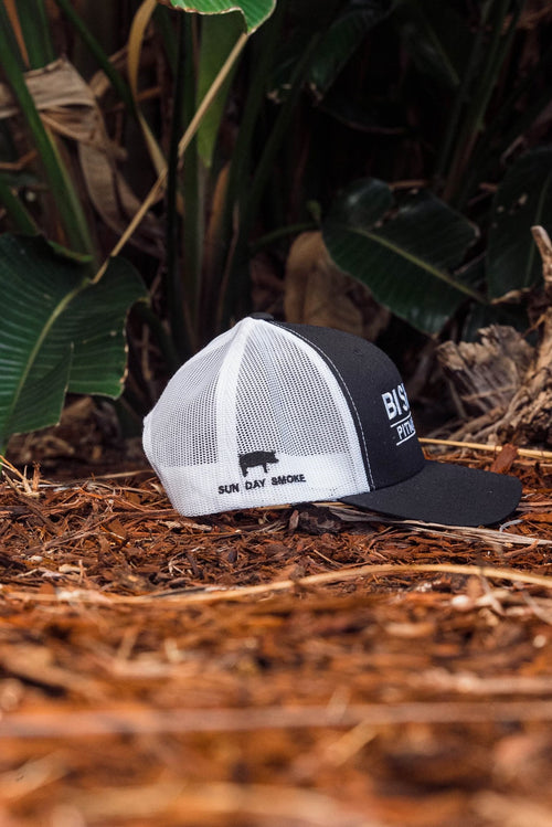 BPMBBQ Authentic Trucker Snapback Cap Black and White