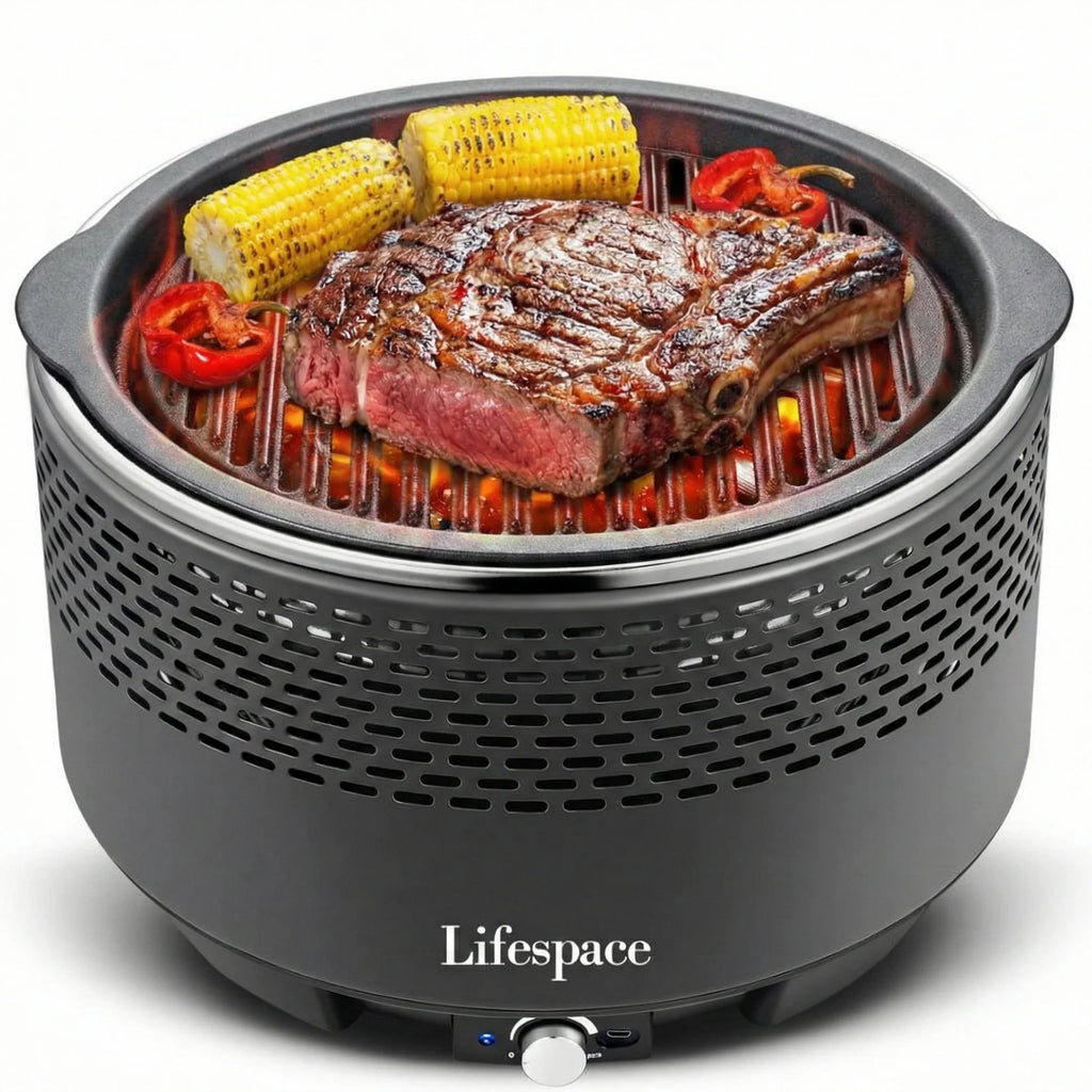 Lifespace Portable Charcoal Grill with Turbo Fan, Dome Lid, Cast Iron Grate & Carry Bag