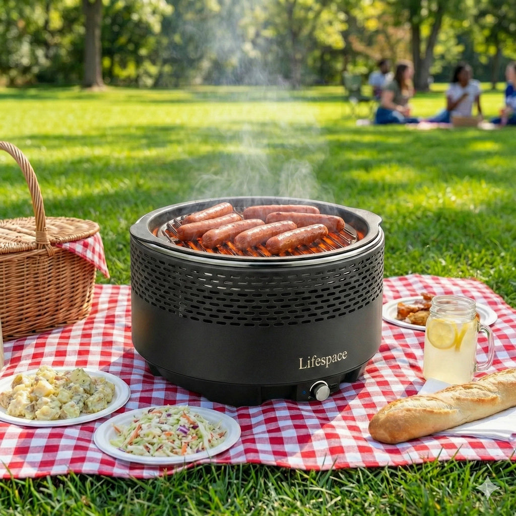 Lifespace Portable Charcoal Grill with Turbo Fan, Dome Lid, Cast Iron Grate & Carry Bag